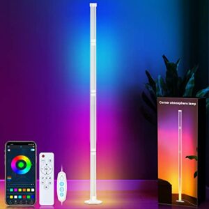 gaefury corner floor lamp, 62.2″ rgb led floor lamp with smart app and remote control, 16 million diy colors & 213 scene modes, modern color changing floor lamp for living room bedroom gaming room