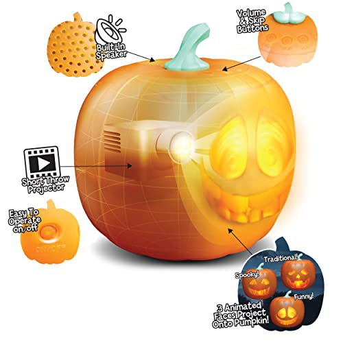 ANIMAT3D Jabberin' Jack Talking Animated Black Pumpkin with Built in Projector & Speaker Plug'n Play