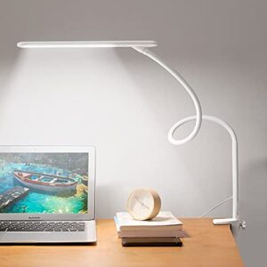 bolowei led desk lamp with clamp small white desk lamp for college dorm room, 6-level dimmable 5 color modes swing arm daylight table lamp touch control home office study/reading/drawing 10w