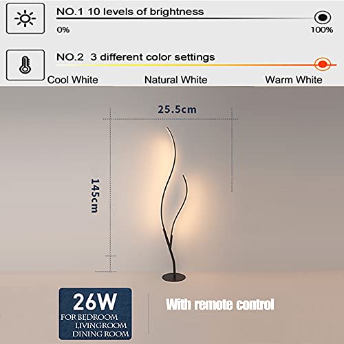 ADISUN LED Floor Lamp Dimmable with Remote Control Modern Standing Lamp Indoor Minimalist Spiral Lamp for Living Room, Bedroom, Office Lighting (White)