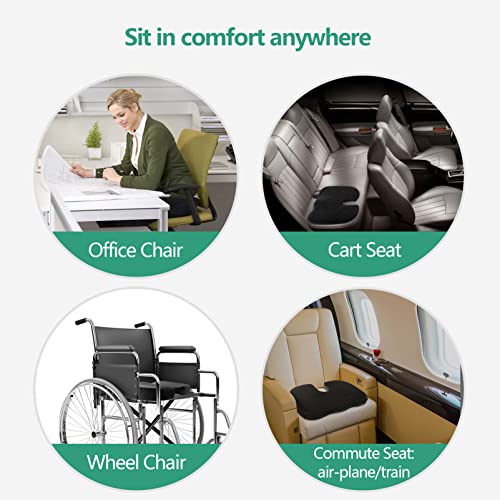 AROVAXCXP Seat Cushion for Office Chair Car Memory Foam Hip Cushions Comfort Butt Pad for Relief Pressure in Office and Driving Ergonomic Cushion for Wheelchair Travel Airplane and Firm Sitting Black