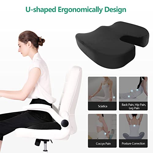 AROVAXCXP Seat Cushion for Office Chair Car Memory Foam Hip Cushions Comfort Butt Pad for Relief Pressure in Office and Driving Ergonomic Cushion for Wheelchair Travel Airplane and Firm Sitting Black