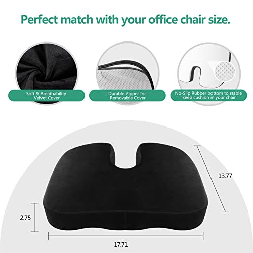 AROVAXCXP Seat Cushion for Office Chair Car Memory Foam Hip Cushions Comfort Butt Pad for Relief Pressure in Office and Driving Ergonomic Cushion for Wheelchair Travel Airplane and Firm Sitting Black