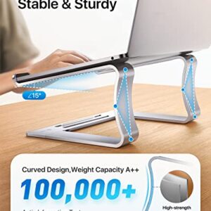 andobil Portable Laptop Stand, [Cooling & Neck Friendly] Solid Ergonomic Ajustable Laptop Desk Stand Compatible with 16 inch MacBook Pro, Air, All Lap Top 10-17.3 inch, Silver