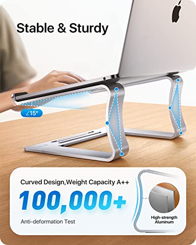 andobil Portable Laptop Stand, [Cooling & Neck Friendly] Solid Ergonomic Ajustable Laptop Desk Stand Compatible with 16 inch MacBook Pro, Air, All Lap Top 10-17.3 inch, Silver