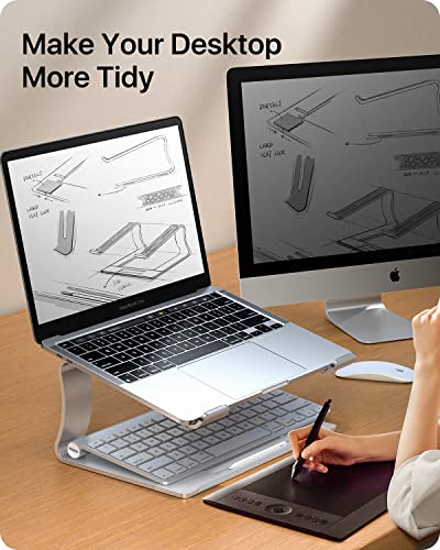 andobil Portable Laptop Stand, [Cooling & Neck Friendly] Solid Ergonomic Ajustable Laptop Desk Stand Compatible with 16 inch MacBook Pro, Air, All Lap Top 10-17.3 inch, Silver