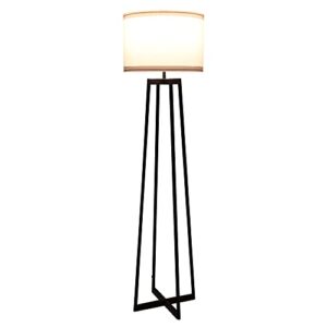 modern floor lamp for living room – 62″ black molded metal floor lamp tall standing lamp for bedroom, office, bright lamp with white fabric drum shade and 9w led bulb
