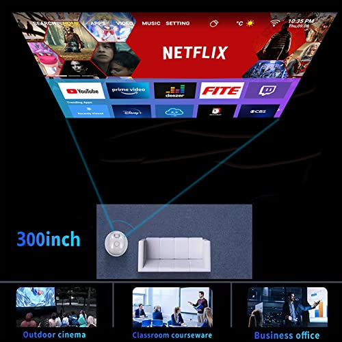 4K Projector with 5G WiFi and Bluetooth,Android TV Projector 1080P Full HD 4K Supported, Projector for Outdoor Use,500 ANSI Lumen 300" Screen,Smart Projector with Apps for iPhone/HDMI/USB