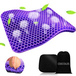 purple gel seat cushion, double purple gel seat cushion with non-slip cover for long sitting, cold gel seat cushion for office chair car wheelchair accessories, help with sciatica & relief back pain