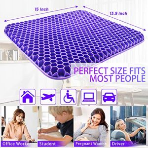 Purple Gel Seat Cushion, Double Purple Gel Seat Cushion with Non-Slip Cover for Long Sitting, Cold Gel Seat Cushion for Office Chair Car Wheelchair Accessories, Help with Sciatica & Relief Back Pain