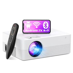 Smart Projector with WiFi and Bluetooth, Android TV 9.0 Video Movie Projector with 5000+ APP&Remote Control, 1080P Supported, 6000L&170" Display for HomeTheater/Outdoor Movies, for iOS/Android