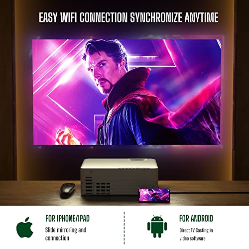 Smart Projector with WiFi and Bluetooth, Android TV 9.0 Video Movie Projector with 5000+ APP&Remote Control, 1080P Supported, 6000L&170" Display for HomeTheater/Outdoor Movies, for iOS/Android