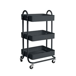 ekkio kitchen trolley cart, 25 lbs max load per basket, utility carts with wheels heavy duty, with lockable casters, easy to assemble, suitable for office, kitchen, bedroom and garden