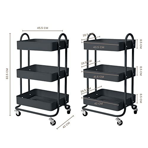 EKKIO Kitchen Trolley Cart, 25 lbs Max Load Per Basket, Utility Carts with Wheels Heavy Duty, with Lockable Casters, Easy to Assemble, Suitable for Office, Kitchen, Bedroom and Garden