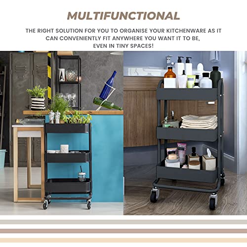 EKKIO Kitchen Trolley Cart, 25 lbs Max Load Per Basket, Utility Carts with Wheels Heavy Duty, with Lockable Casters, Easy to Assemble, Suitable for Office, Kitchen, Bedroom and Garden