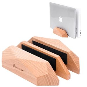 sinorhema vertical laptop stand 2 slots for computer desk monitor stand double macbook holder and dock compatible with all macbook pro air ipad surfaces beech