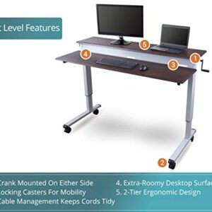 S STAND UP DESK STORE Crank Adjustable 2-Tier Standing Desk with Heavy Duty Steel Frame-Silver Frame/Dark Walnut Top, 60 inch Wide