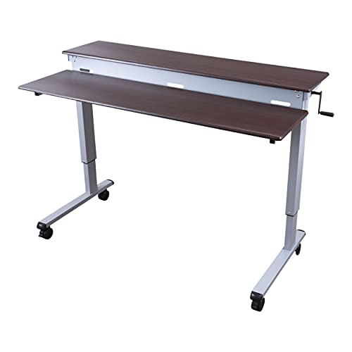 S STAND UP DESK STORE Crank Adjustable 2-Tier Standing Desk with Heavy Duty Steel Frame-Silver Frame/Dark Walnut Top, 60 inch Wide