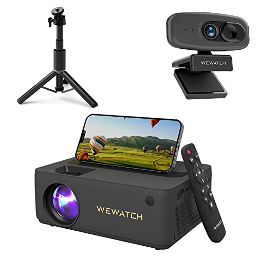 WEWATCH Native 1080P Mini Projector, 13500 Lumens Portable WiFi Bluetooth Projector, with 12 inch Tripod Stand, with PCF1 Web Camera, Movie Projector for Home Outdoor