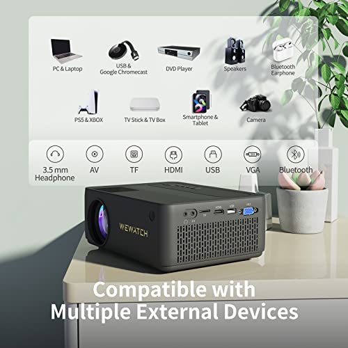 WEWATCH Native 1080P Mini Projector, 13500 Lumens Portable WiFi Bluetooth Projector, with 12 inch Tripod Stand, with PCF1 Web Camera, Movie Projector for Home Outdoor