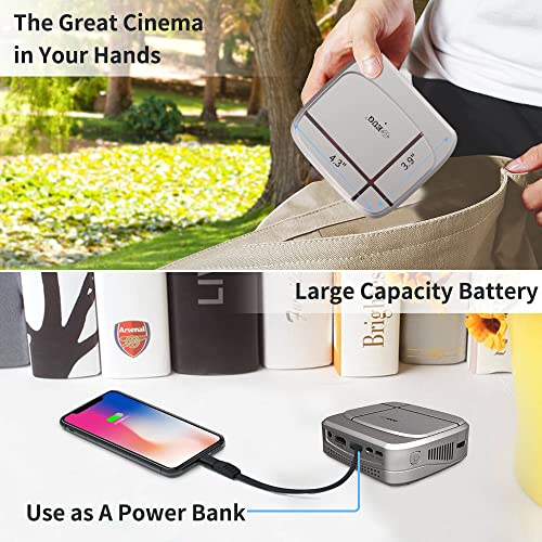 Mini Portable Projector 5200mAh Battery, Pocket Outdoor 3D Movie WiFi Projector Wireless HD Cinema Airplay Mirroring for Smart iOS Android Phone/Laptop, Small DLP Projector for DVD TV Stick HDMI USB