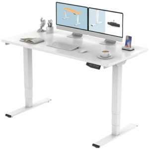 FLEXISPOT 3 Stages Dual Motor Electric Standing Desk 55x28 Inches Whole-Piece Desk Board Height Adjustable Desk Electric Stand Up Desk Sit Stand Desk(White Frame + White Desktop)