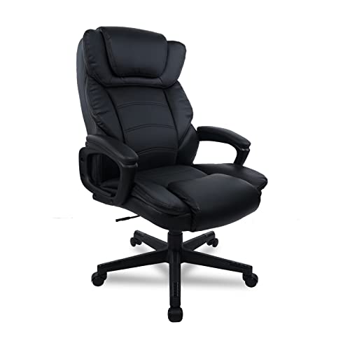 CLATINA Ergonomic Big and Tall Executive Office Chair with Faux Leather 400lbs High Capacity Adjustable Height Thick Padding Headrest and Armrest for Home Office Black