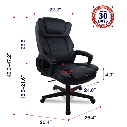 CLATINA Ergonomic Big and Tall Executive Office Chair with Faux Leather 400lbs High Capacity Adjustable Height Thick Padding Headrest and Armrest for Home Office Black