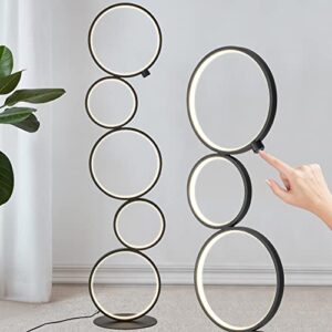 litepeer led floor lamp for living room, modern ring tall lamp, unique touch control standing lamp, 3 way dimmable stand light, 39 inches 24w for bedroom, reading, office, home, decorations,(black)