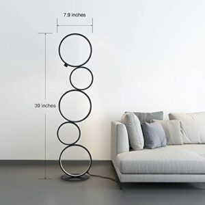 LITEPEER LED Floor Lamp for Living Room, Modern Ring Tall Lamp, Unique Touch Control Standing Lamp, 3 Way Dimmable Stand Light, 39 Inches 24W for Bedroom, Reading, Office, Home, Decorations,(Black)