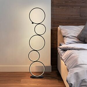 LITEPEER LED Floor Lamp for Living Room, Modern Ring Tall Lamp, Unique Touch Control Standing Lamp, 3 Way Dimmable Stand Light, 39 Inches 24W for Bedroom, Reading, Office, Home, Decorations,(Black)