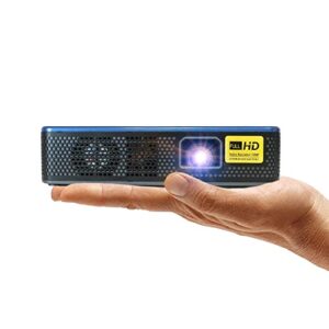 aaxa m7 native 1080p full hd portable dlp outdoor movie projector, 1200 led lumen, 3 hour battery, 4k 30fps ready, electric focus, 15000mah powerbank, hdmi/usb-c/usb/tf input, 30k hours led (renewed)