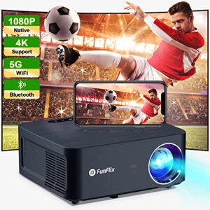 1080p full hd projector, 15000 lumens portable movie projector, funflix 300″ wifi projector bluetooth projector, home theater video projector compatible with hdmi, vga, usb, av, laptop, smartphone