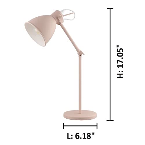 EGLO 204085A Priddy 17 inch Desk Lamp Plug-in Lighting for Living Room, Bedroom, Dorm, and Office, Pastel Apricot Pink