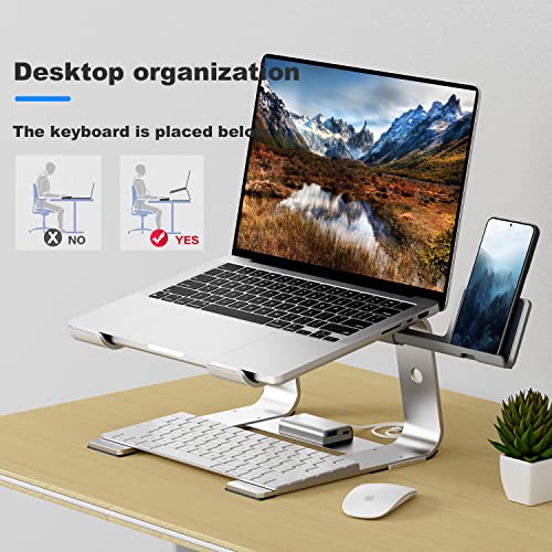 DXX Laptop Stand with Phone Holder, Aluminum Computer Riser, Ergonomic Laptops Elevator for Desk, Metal Holder Compatible with 10 to 15.6 Inches Notebook Computer