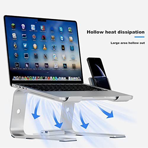 DXX Laptop Stand with Phone Holder, Aluminum Computer Riser, Ergonomic Laptops Elevator for Desk, Metal Holder Compatible with 10 to 15.6 Inches Notebook Computer