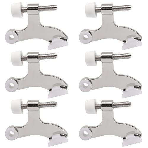 GDFYMI Hinge Pin Door Stopper, Adjustable Heavy Duty Door Stop, with White Rubber Bumper Tips (6 Pack, Brushed Nickel)