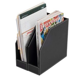 mobilevision executive pu leather vertical file folder holder & office product organizer, store files, magazines, notepads, books and more, 2 pack combo set