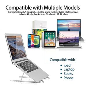 Tynctway Laptop Stand, Adjustable Computer Holder Aluminum Riser, Non-Slip Metal Compatible with MacBook Air Pro Foldable Portable Tablets Holder for 10" to 15.6" Notebook Computer (Silver)