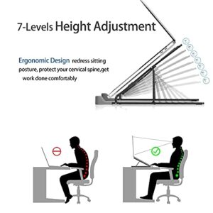 Tynctway Laptop Stand, Adjustable Computer Holder Aluminum Riser, Non-Slip Metal Compatible with MacBook Air Pro Foldable Portable Tablets Holder for 10" to 15.6" Notebook Computer (Silver)