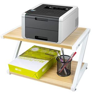 dunchaty wood printer stand with storage under desk shelf printer table stand for office storage organizer, desktop stand with adjustable anti-skid pad, 2 tier printer organizer stand for home office