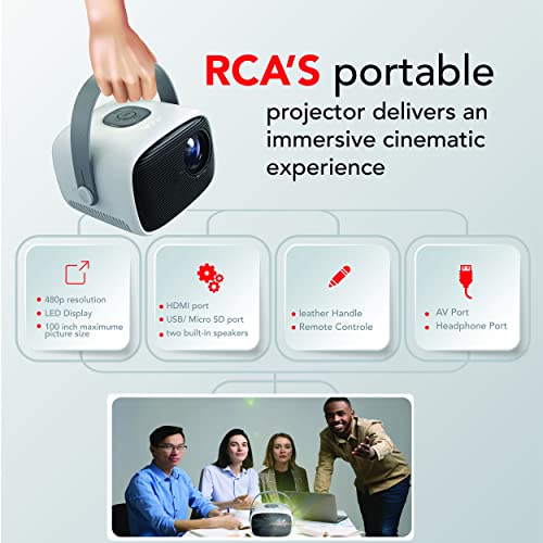 RCA RPJ264 Portable Home Theater Projector - Premium Quality - White Brightness - Projector Compatible with PC, TV Box, PS4- HDMI/USB/VGA- (Black)