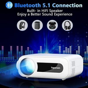 Mini 5G WiFi Bluetooth Home Projector with Full HD 1080P Supported, Toperson 7000LM 200" Home Movie Theater Video Projector for iPhone Android Smartphone /TV Stick/HDMI/USB/XBox/PS4/Laptop/Tablet/PC