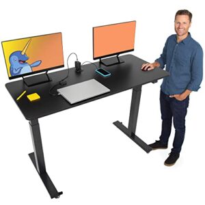 stand steady tranzendesk power | 55 inch electric standing desk with built-in charging | height adjustable sit to stand desk | electronic standing workstation with 1 ac outlet & 2 usb ports (55/black)