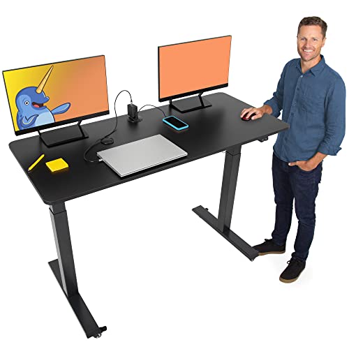Stand Steady Tranzendesk Power | 55 Inch Electric Standing Desk with Built-In Charging | Height Adjustable Sit to Stand Desk | Electronic Standing Workstation with 1 AC Outlet & 2 USB Ports (55/Black)