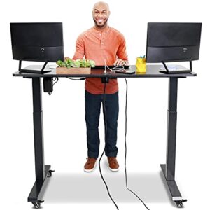 Stand Steady Tranzendesk Power | 55 Inch Electric Standing Desk with Built-In Charging | Height Adjustable Sit to Stand Desk | Electronic Standing Workstation with 1 AC Outlet & 2 USB Ports (55/Black)