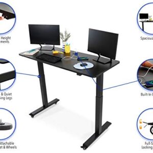 Stand Steady Tranzendesk Power | 55 Inch Electric Standing Desk with Built-In Charging | Height Adjustable Sit to Stand Desk | Electronic Standing Workstation with 1 AC Outlet & 2 USB Ports (55/Black)