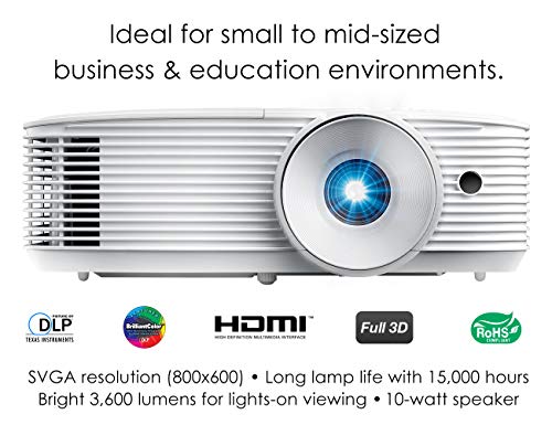 Optoma S343 SVGA DLP Professional Projector | Bright 3600 Lumens | Business Presentations, Classrooms, or Home | 15,000 Hour lamp Life | Speaker Built in | Portable Size