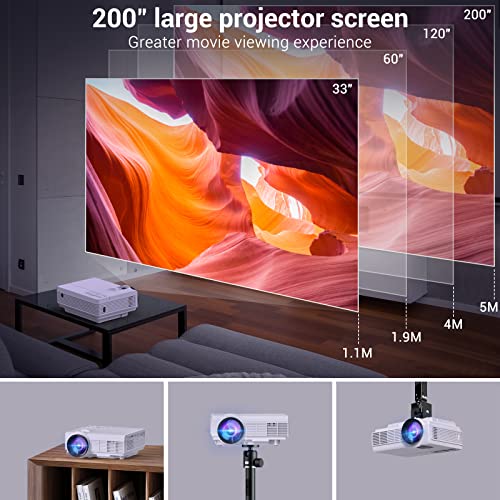 Projector with WiFi and Bluetooth, 5G WiFi Native 1080P 8500L YOWHICK Outdoor Projector 4K Support, Mini Portable Movie Projector with Screen, for HDMI, VGA, USB, Laptop, iOS & Android Phone