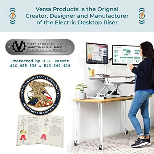 VERSADESK 36" Corner Standing Desk Converter, PowerPro Electric Height Adjustable Desk Riser for Standing or Sitting, Keyboard Tray, USB Charging Port, Holds 80 lbs, Black